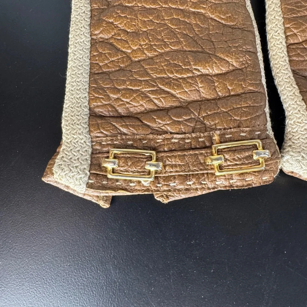 Novaknit by Aris Tan Leather Gloves Textured Gold Accent‎ Winter L
